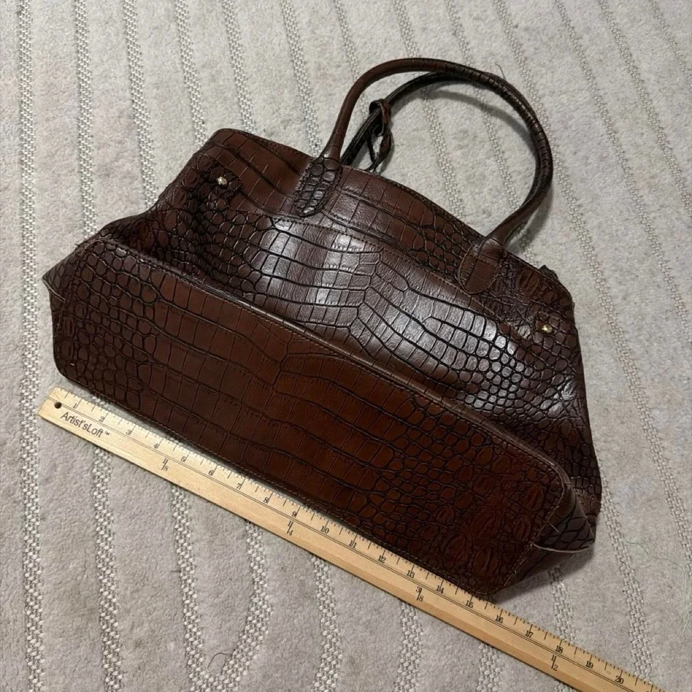 London Fog Women Shoulder Bag Faux Leather Gator Print Boho Chic Retro Casual